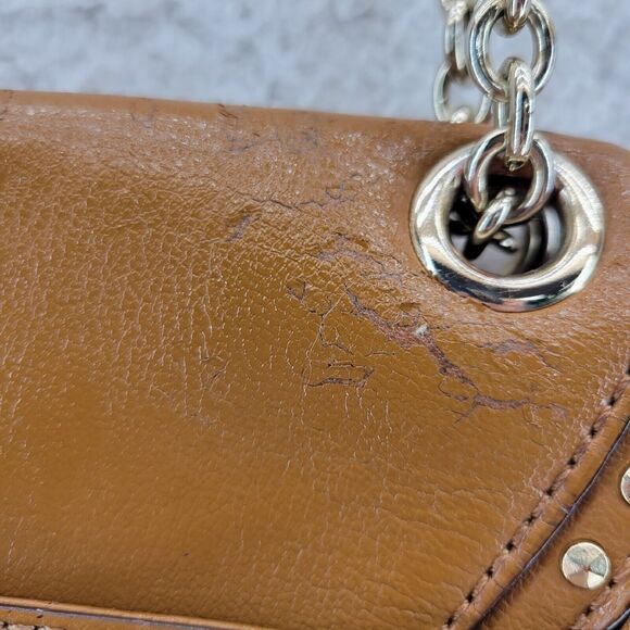 Diane Von Furstenberg Highline Chain Bag Caramel Brown Leather Gold Tone - Picture 9 of 13